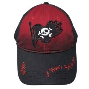 Wild Wear Baseball Cap Black Red One Size Strapback Embroidered Pirate Skull Hat